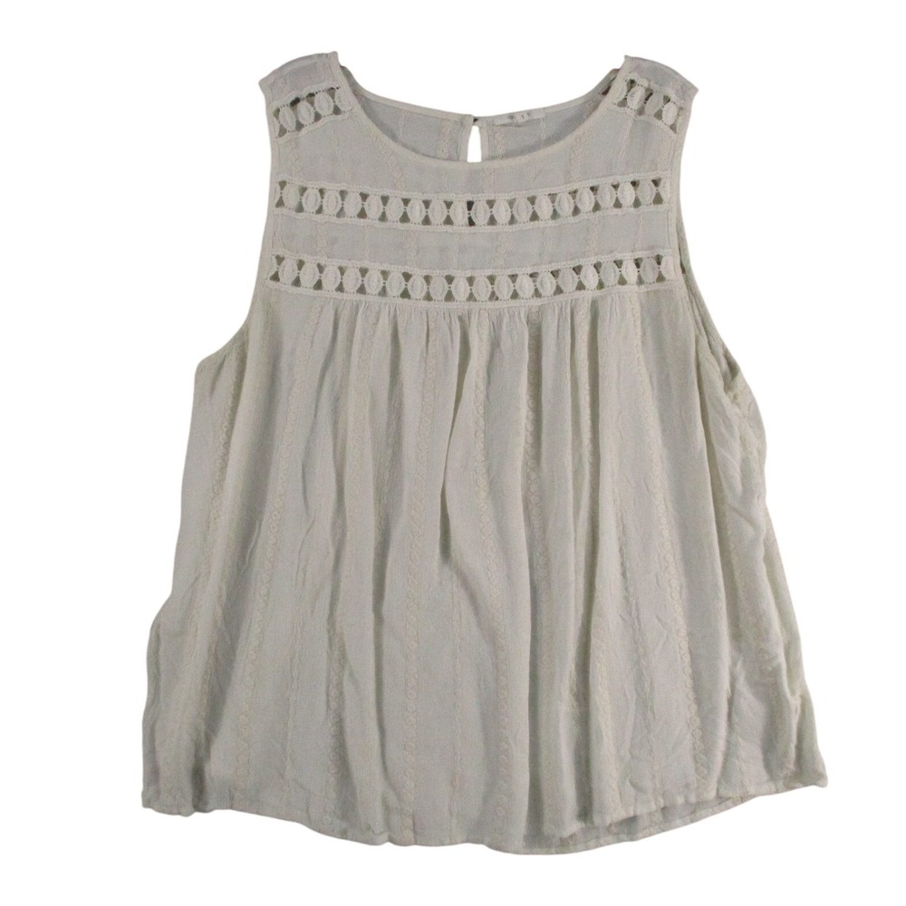 Maurices Womens White Sleeveless Eyelet Lace Crochet Boho Blouse Top‎ Size 1